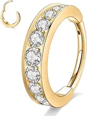 [GAGABODY] Septum Jewelry Daith Earrings 16G Hoop 316L Surgical Steel Hinged Earring Tragus Clicker Hoop Opal &CZ Paved/Prong Set