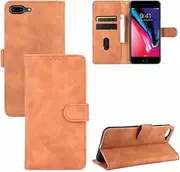 TiHen Compatible for iPhone 8 Wallet Case PU Leather Magnetic Flip Kickstand Cover with Wrist Strap, Cards Holder+Temper Glass Screen Protector*2-Brown