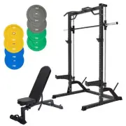 Half Rack Smith Machine Bundle - 100kg Colour Bumper Plates & Adjustable Bench