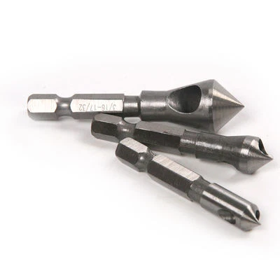 3pcs 1/4'' Hex Shank Countersink Chamfering Deburring Hole Cutter Drill Chisel