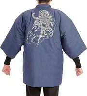 [Edoten] Hanten Embroidered Denim fabric 4.5 oz Yarn-dyed Polyester Men's One-size-fits-all