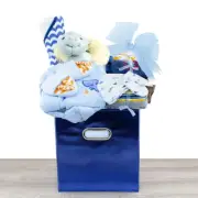New Baby Boy's Starting Out Layette Gift Basket with Plush Turtle Neck Rest