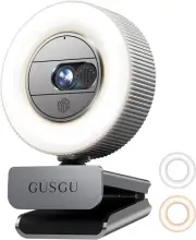 GUSGU G910 2K Quad HD Webcam for PC, with Microphone & Light & Privacy Cover