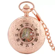 Rose Gold/Silver Roman Numerals Display Mechanical Hand Winding Pocket Watches