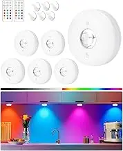 Yiliaw Rechargeable LED Puck Lights with Remote Control, for Closet, Bedroom Wall, Under Cabinet, 6 Pack, White
