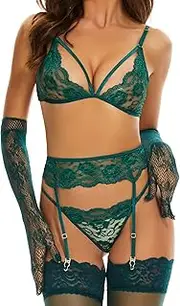 [gigkik] Women Lingerie Sets with Stockings and Gloves Garter Belt Lingerie Set S-XXL