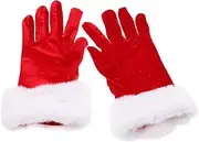 [FOMIYES] 1 Pair Christmas Women Mittens Red Christmas Gloves Golden Velvet Santa Claus Gloves Christmas Warm Mittens