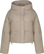 [Generic] Ladies' Quilted Hooded Jacket Lightweight Warmth Down Coat Winter Long Sleeves Crop Puffer