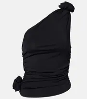 [Magda Butrym] Magda Butrym Floral-appliqué one-shoulder jersey top AU 12 black