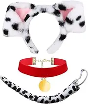 YNR 3Pcs Dalmatian Costume Set, Dog Ears Fancy Dress, Animal Dalmatian Costume Set with Dog Ears Headband Tail Collar for Animal Costume Cosplay Party World Book Day Fancy Dress Party Supplies