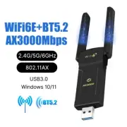 WiFi 6E AX3000 USB 3.0 Card Tri-band WiFi Bluetooth Dongles Wireless USB Adapter