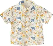 [DAVE & BELLA] DAVE&BELLA Baby Boys' Short Sleeve Button Down Shirt Animal Print Casual Collared Dress Shirts Cotton Tops with Chest Pocket
