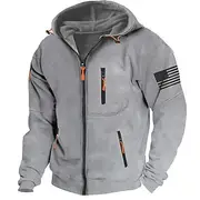 American Flag Hoodie Mens Graphic Tactical Military National Fashion Daily Casual Outerwear Zip Vacation Going Streetwear Hoodies Dark Blue Gray Grey Fleece