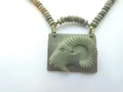 New Unique Set Hand Carved Jasper Goat Necklace and Earrings one of a kind