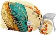 [YTYVAGT] 2-Pc,Gourd-Shaped Working Cap,Fisherman Hat with Buttons and Cotton Sweatband,Forest Bird and Plant Flower Pattern