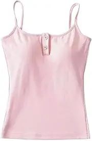 [Generic] Women's Square Neck Camisole Button Decoration Built-in Chest Pad Daily Casual Summer Tank Top