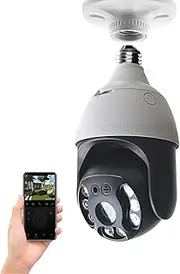 JJCC WiFi Home Bulb Camera System,Tuya 3MP E27 PTZ Light Bulb Camera WiFi Waterproof Outdoor Video Surveillance System Smart Home Security Protection,Add 128g