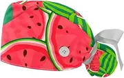 [WOSHJIUK] Working Hat 2 Pack Scrub Caps for Women,Seamless Pattern Watermelon,Tie Back Cap Adjustable Scrub Hat