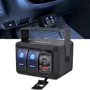 Nilight 2 Gang Rocker Switch Box 12V SPST ON Off Switch PD Type C and QC 3.0 USB Charger Voltmeter Waterproof Aluminum Rocker Switch Panel DIY Stickers for Boats Cars RVs Trucks