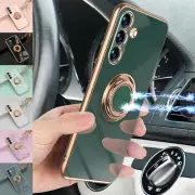 For Samsung Galaxy A14 A25 A54 A72 Luxury Plating Ring Holder Slim Phone Case