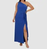 Adrianna Papell Women's Blue Floral Sequins One-Shoulder Dress Plus Size 16W