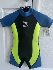 IST Proline Child's Shorty Wetsuit Blue Black neon Green 3 MM Youth Small New
