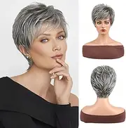 Pixie Cut Wig Short Wigs for Women Healthy Fiber Human Hair Mix Wigs for Women Daily Use Pixie Style Natural Color Suitable for Hair Loss