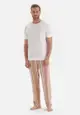 Ecru Tshirt & Pants, Crew Neck, Regular, Long Leg, Short Sleeve Sleepwear for Men