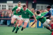 Pat O'Hara of Ireland in action against France during a Five N- Old Rugby Photo