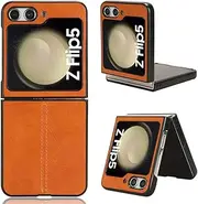 Compatible with Samsung Galaxy Z Flip5 5G 2023, Shockproof Premium Slim Leather Stylish Elegant Business Casual Case for Galaxy Z Flip 5-Orange