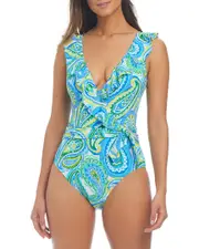 Bleu Rod Beattie More is More Ruffle Surplice One-Piece