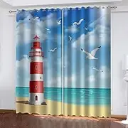 Blackout Curtains for Bedroom Beach Lighthouse 2 x W140cm x D245cm Thermal Insulated Blackout Curtains Heat and Full Light Blocking Curtains Window Drapes for Living Room 2 Panels Set