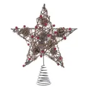 Kurt S. Adler 12-Inch Natural Brown Star Treetop with Berries Tree Topper, Mu...