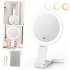 Travel Makeup Mirror with Lights, Rechargeable Double-Sided 10X/1X Magnifying