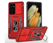 For Samsung Galaxy S21 Ultra Case with Ring Kicksatnd - Red