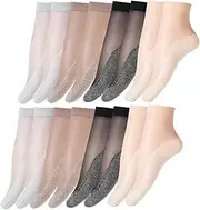[VODAFQS] 8 Pairs of Nylon Ankle High Stockings with Non-Slip Cotton Insole, Ankle Fine Socks, Non-Slip Fine Socks, Women, 4 Colours