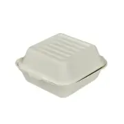 White Compostable Clam Shell Hinged Take Out Food Container 6 x 6 x 3
