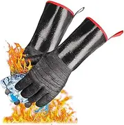 Heat Resistant BBQ Gloves, FFENDOUNIU Grill Gloves, Long Sleeve Neoprene Gloves, Heatproof, Waterproof, Oil-Splash-Proof, Flame-Retardant, Steam-Proof for Cooking Baking Fryer Fireproof 35cm (Black)
