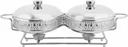 Food Heater Buffet Server and Heater,Burner to Keep Food Warm,Hot Pot Buffet Set with Toughened Glass Lid,Clear Lid Server Hot Pot Buffet Set,Golden-1.5L