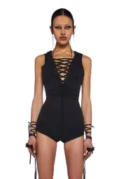 [DARKER WAVS] Switch Lace-Up Romper - Black