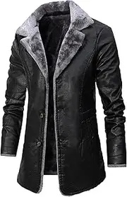 [JEShifangjiusu] Men Leather Jacket, Row Head Jacket, Casual Collar Coat, Winter Warm Thick Cotton Jacket, Plush Jacket, Black, 4XL