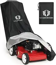 [TITANCOVERS] Lawn Mower Cover with PA Coating & Double Drawstring & Storage Bag, Heavy Duty 600D Polyester Oxford Push Mower Cover, Waterproof Lawnmower Covers for Outdoor