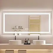 LUVODI LED Bathroom Vanity Mirror: 1400x700mm Large Dimmable Lighted Wall Illuminated Makeup Mirror with Anti Fog Smart Touch Switch Backlit and Front Light IP65 Waterproof (Horizontal/Vertical)