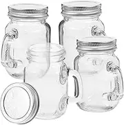 PRETYZOOM 4pcs Canning Jars with Handle and Lids: 120ml/4oz Glass Canning Jars, Reusable Leakproof Storage Glasses for Jam, Juice, Honey