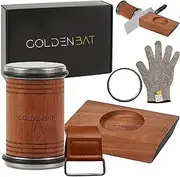 GOLDENBAT Rolling Knife Sharpener Set - Knife Sharpening Kit - 3 Discs, Leather Strop & Protective Gloves, 400, 1000, 3000 Diamond & Ceramic Grit Discs, 15° & 20° Angles