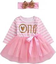 [Generic] Baby Girl First Birthday Dress Donut Print Princess Tutu Tulle Skirt Headband One Year Party Cake Smash Outfit