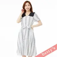 在飛比找蝦皮商城優惠-betty’s貝蒂思(31)直條紋水手荷葉領鬆緊綁帶洋裝(白