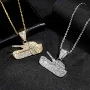 Hip Hop Rapper Iced TANK Cubic Zirconia Pendant & 24" Rope Chain Bling Necklace