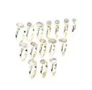 WHOLESALE 15PC 925 SOLID STERLING SILVER WHITE RAINBOW MOONSTONE RING LOT 1 I890