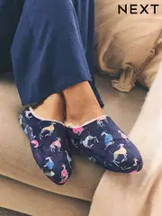 Navy Dog Print Navy Mule Dog Slippers (F12832) | $26